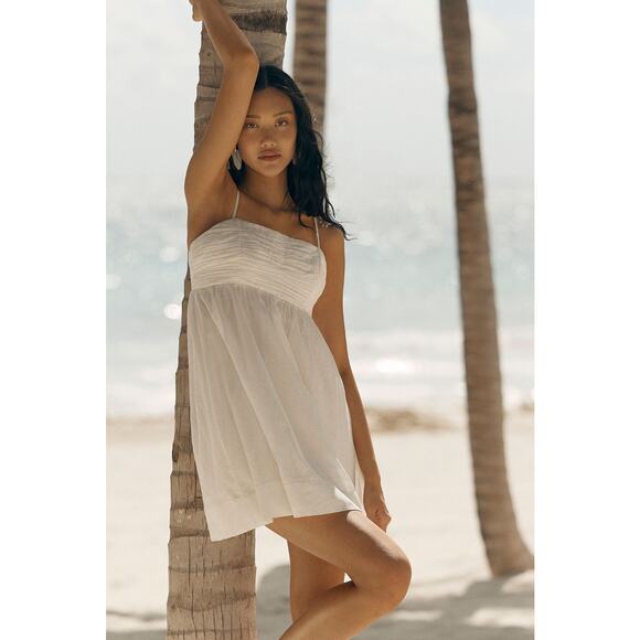 Anthropologie NWT Forever That Girl White Airy Babydoll Mini Dress Size Small - Picture 1 of 13